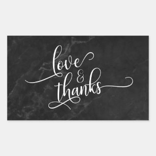 Love & Thanks Script Over Black Marble Rectangular Sticker