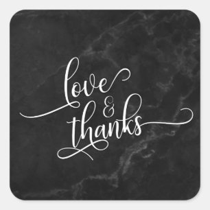 Love & Thanks Script Over Black Marble Square Sticker