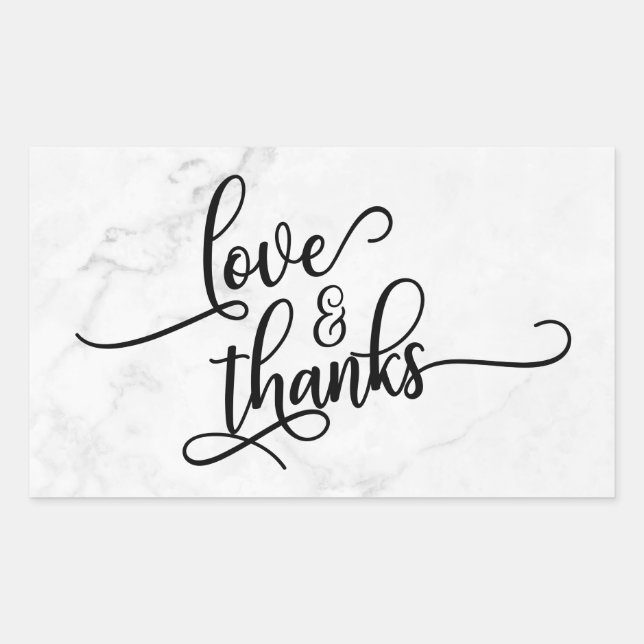 Love & Thanks Script Over White Marble Rectangular Sticker (Front)