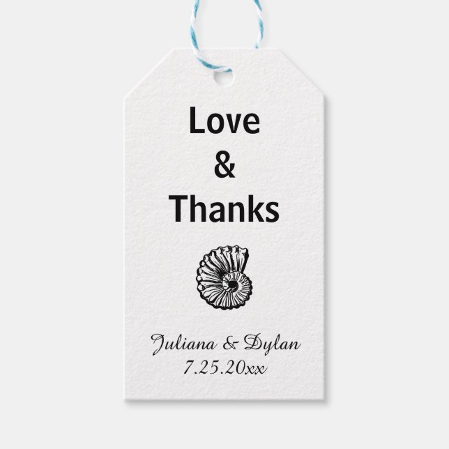 Love & Thanks Sea Shell Gift Tags (Front)