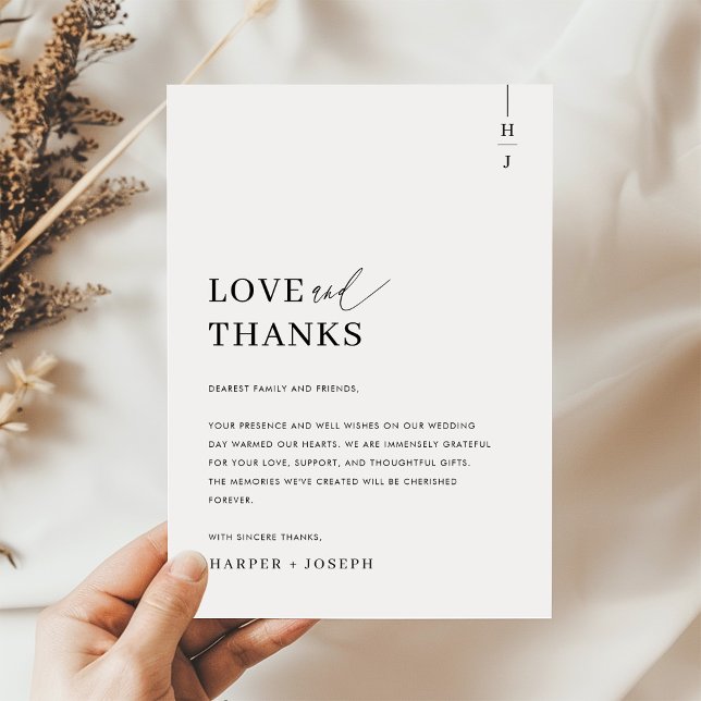 Love & Thanks Simple Elegant Wedding Thank You Place Card (Creator Uploaded)