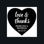 Love & Thanks Simple Heart Wedding Thank You Rubber Stamp<br><div class="desc">Add a personalised finishing touch to thank you notes with this stylish and cute heart shaped rubber stamp. All text is simple to customise or delete. Design features handrwritten style script calligraphy "love & thanks" and elegant modern typography names and date. Perfect for a wedding, bridal shower, or other occasion....</div>