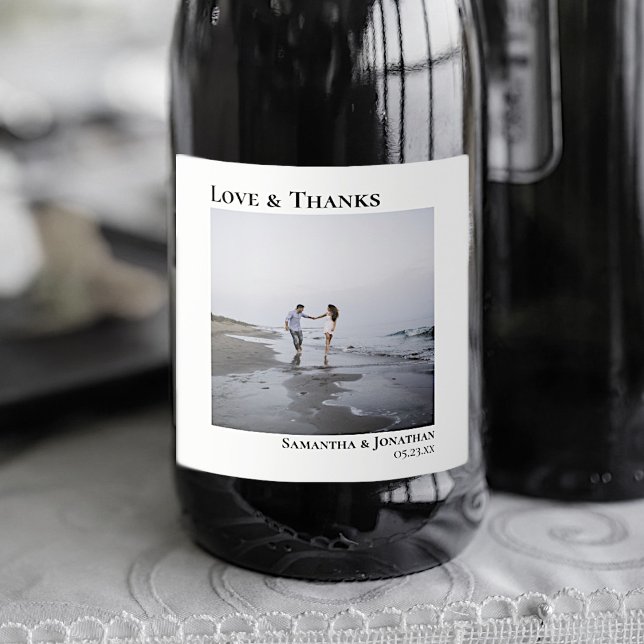 Love & Thanks Simple Minimalist Wedding Sparkling Wine Label (Creator Uploaded)
