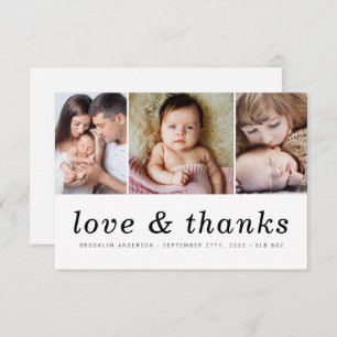 Love & Thanks   Three Photo New Baby Thank You Card