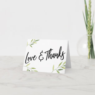 Love & Thanks Typography, Green Watercolor Foliage Thank You Card