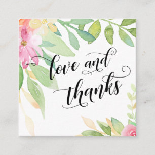 Love & Thanks Typography Pink Floral Wedding Favou Enclosure Card
