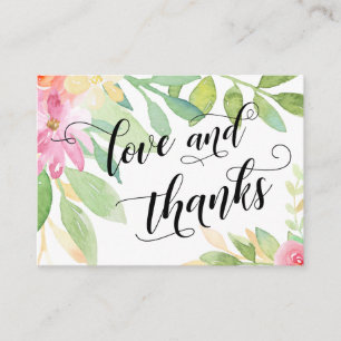 Love & Thanks Typography Pink Floral Wedding Favou Enclosure Card