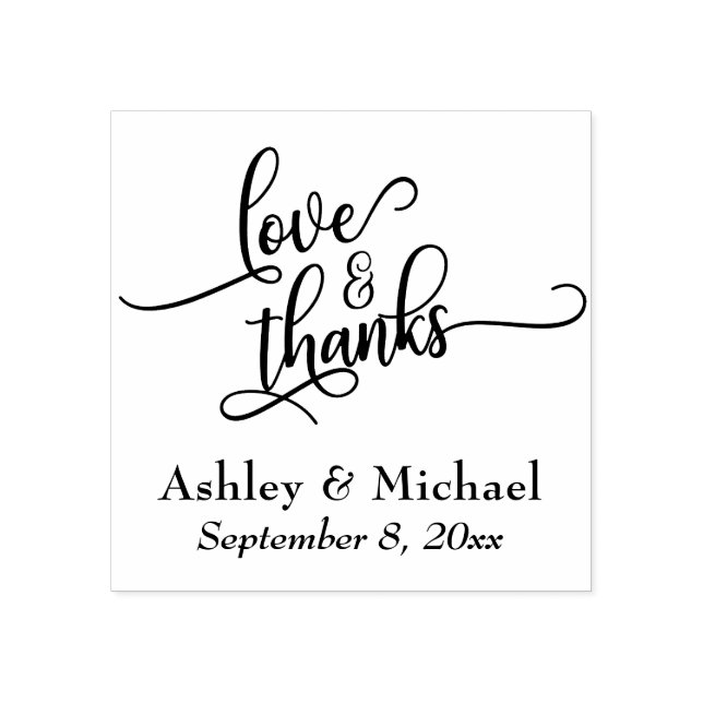 Love & Thanks Typography w/ Your Details Rubber Stamp (Imprint)