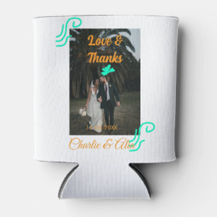 Love & thanks wedding couple photo modern add oran can cooler