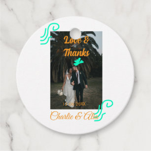 Love & thanks wedding couple photo modern add oran favour tags