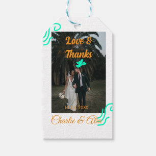 Love & thanks wedding couple photo modern add oran gift tags