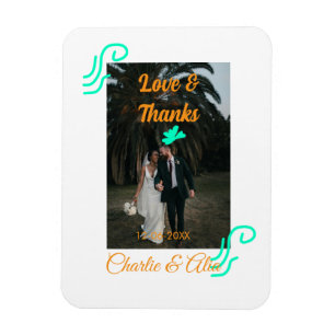 Love & thanks wedding couple photo modern add oran magnet