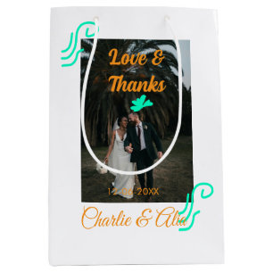 Love & thanks wedding couple photo modern add oran medium gift bag