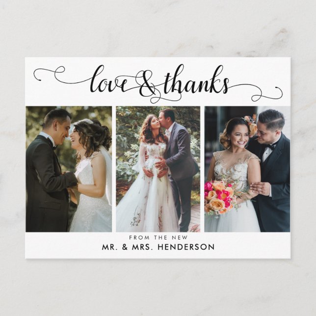 Love & Thanks Wedding Photo Collage Thank You Postcard (Front)