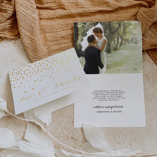Love & Thanks | Wedding Photo Gold Foil Thank You Foil Card (Creator Uploaded)