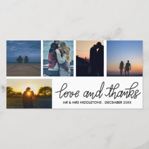 Love & Thanks Wedding Script Five Photo Collage Thank You Card