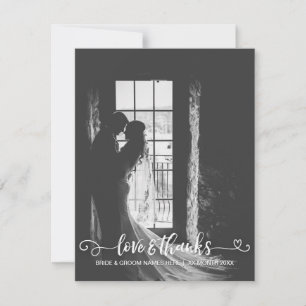 Love & Thanks Wedding Typography Black White Photo Thank You Card
