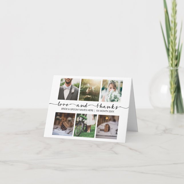 Love & Thanks Wedding Typography Minimalist Photo Thank You Card (Front)