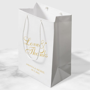 'Love & Thanks' White & Gold Elegant Wedding Favou Medium Gift Bag