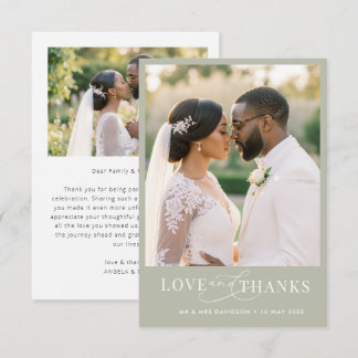 Love & Thanks white lettering wedding Thank You Card