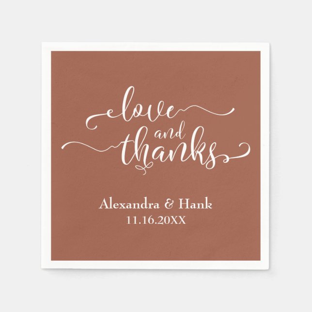 Love & Thanks White Script on Plain Terracotta Napkin (Front)