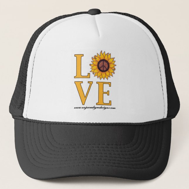 Love that Sunflower Peace Sign Trucker Hat (Front)
