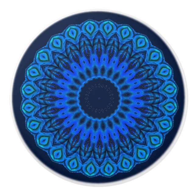 Love the Blues Mandala on Navy Blue Drawer Knob (Front)