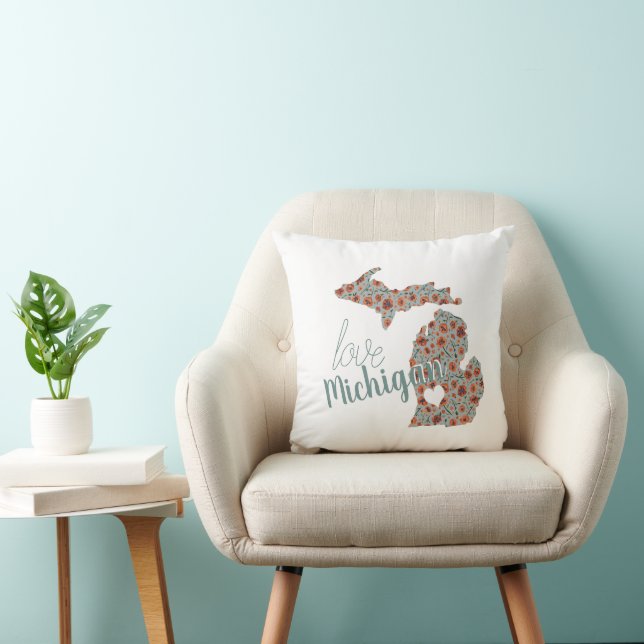 Love The Home State Of Michigan Poppies Floral Cushion (Chair)