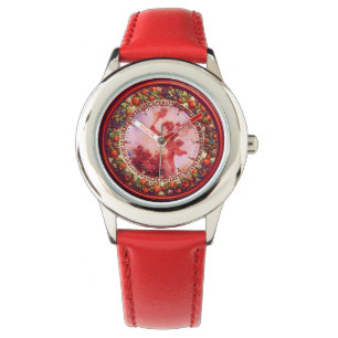 LOVE THE JESTER,CUPID IN RED PINK FLORAL CROWN WATCH