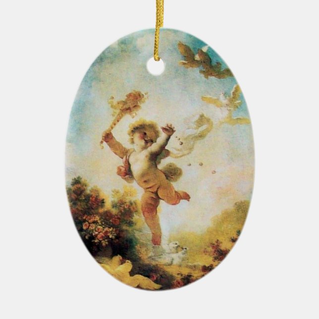 LOVE THE JESTER, CUPID MONOGRAM Orange Agatha Ceramic Tree Decoration (Front)