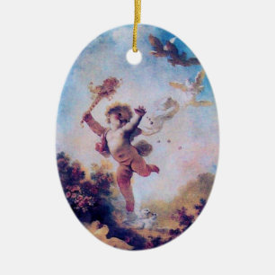 LOVE THE JESTER CUPID MONOGRAM Red Ruby Ceramic Tree Decoration