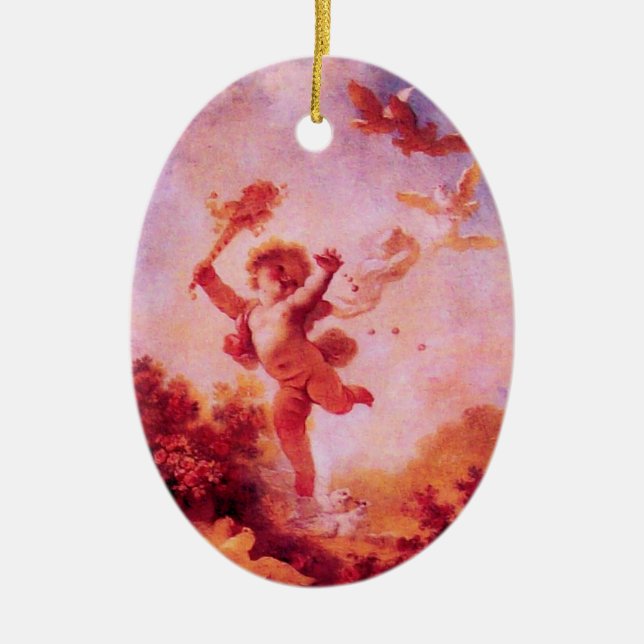 LOVE THE JESTER,CUPID MONOGRAM Red Ruby Heart Ceramic Tree Decoration (Front)