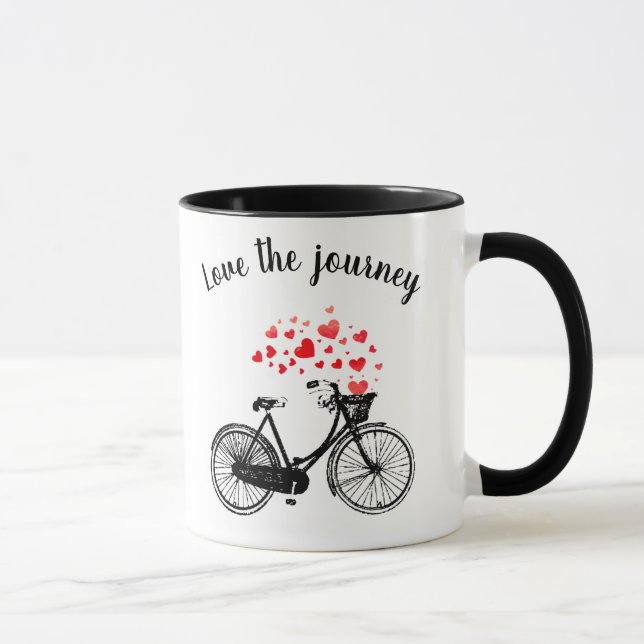 Love the Journey Inspirational Vintage Bike Hearts Mug (Right)