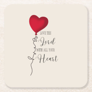 Love the Lord  & Heart Balloon Square Paper Coaster