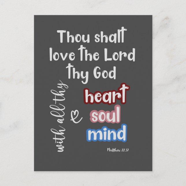 Love the Lord with all thy Heart KJV Bible Verse Postcard (Front)