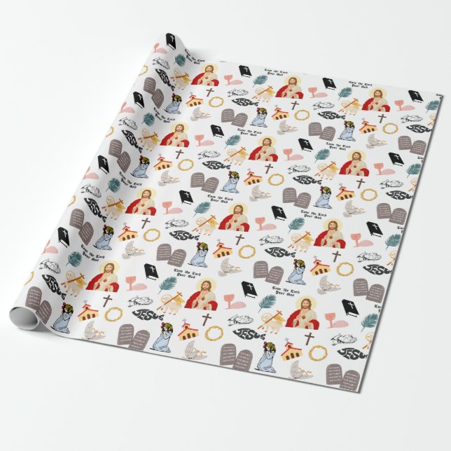 Love the Lord Your God, Pray, Faith Inspirational  Wrapping Paper (Unrolled)