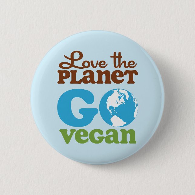 Love the Planet Go Vegan 6 Cm Round Badge (Front)
