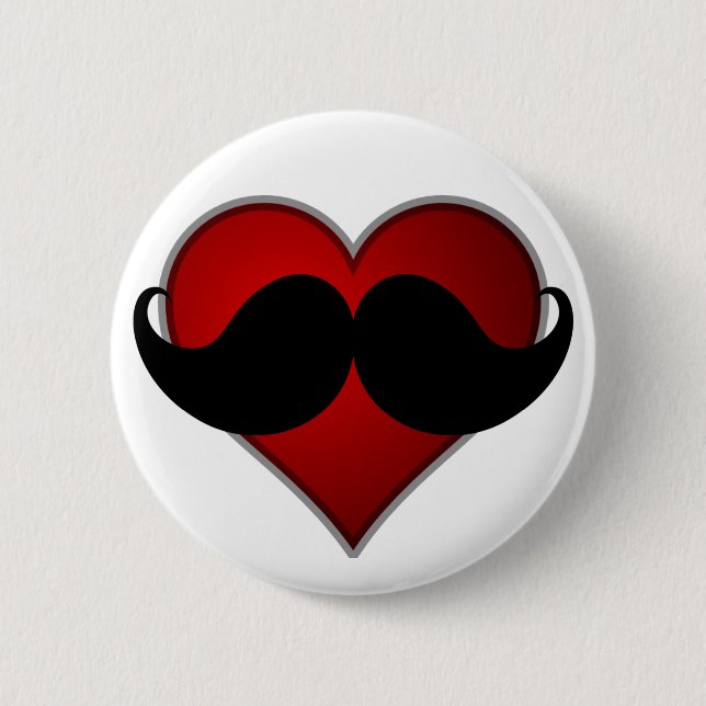 LOVE THE STACHE Heart w/Moustache Moustache 6 Cm Round Badge (Front)