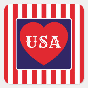 Love the USA Patriotic Red White Blue Cute Heart Square Sticker