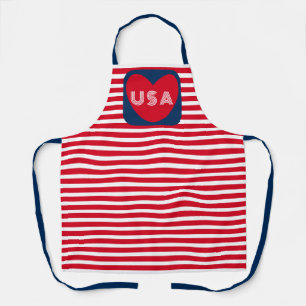 Love the USA Patriotic Red White Blue Fun Heart Ap Apron