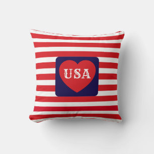 Love the USA Patriotic Red White Blue Fun Heart Cushion