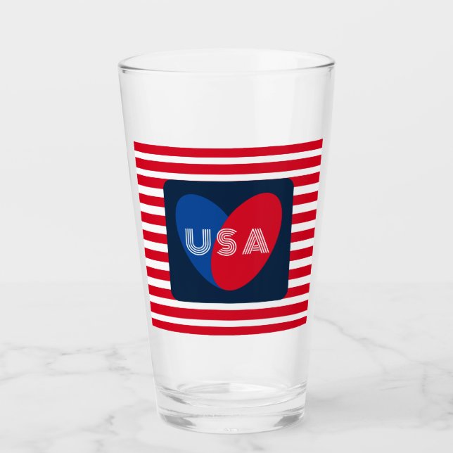 Love the USA Patriotic Red White Blue Fun Heart Gl Glass (Front)