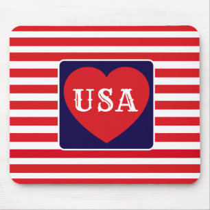 Love the USA Patriotic Red White Blue Fun Heart Mouse Mat