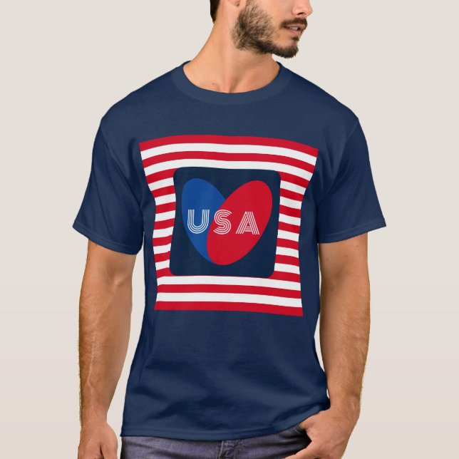 Love the USA Patriotic Red White Blue Fun Heart T-Shirt (Front)