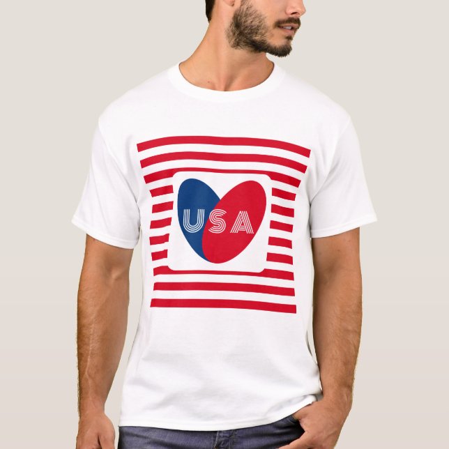 Love the USA Patriotic Red White Blue Fun Heart T- T-Shirt (Front)