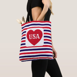 Love the USA Patriotic Red White Blue Fun Heart To Tote Bag