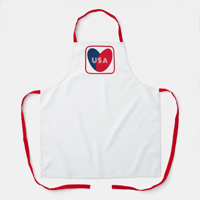 Love the USA Patriotic Red White Blue Simple Heart Apron (Front)