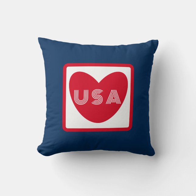 Love the USA Patriotic Red White Blue Simple Heart Cushion (Front)