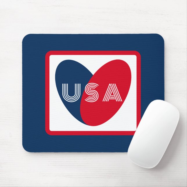 Love the USA Patriotic Red White Blue Simple Heart Mouse Mat (With Mouse)