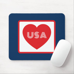 Love the USA Patriotic Red White Blue Simple Heart Mouse Mat
